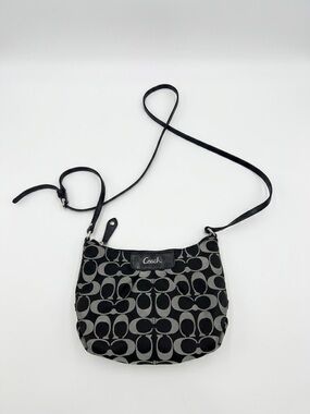 Coach Logo Mini Bag Crossbody Purse Black Grey